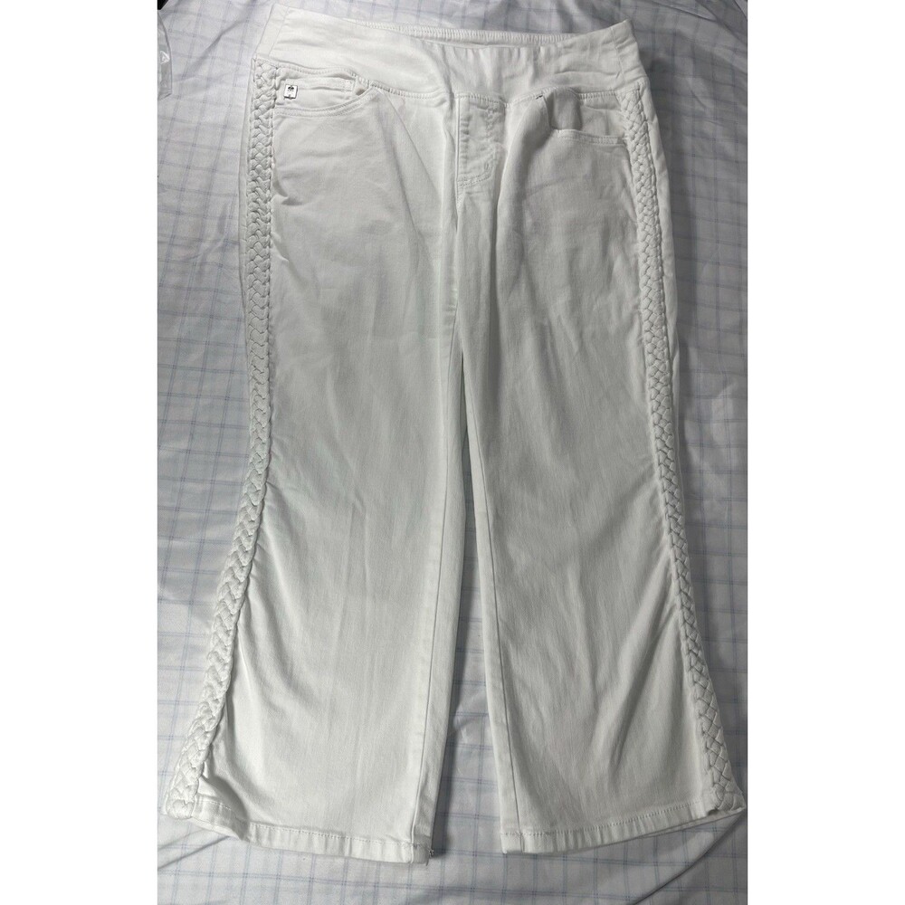 Belle by Kim Gravel White Braided Side Stretch Crop Jeans Womens 12P Petite